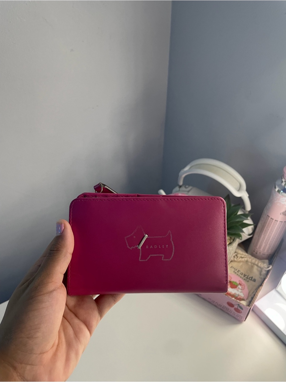 RADLEY LONDON Hot Pink Leather Zip Card Holder with Scottie Dog Motif
